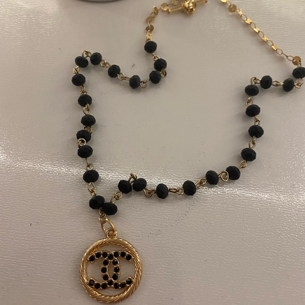 Upcycled black and gold rosary bead necklace 🖤
